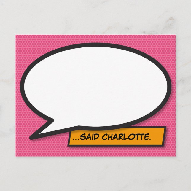 Your Message Speech Bubble Pink Comic Book Postcard (Front)