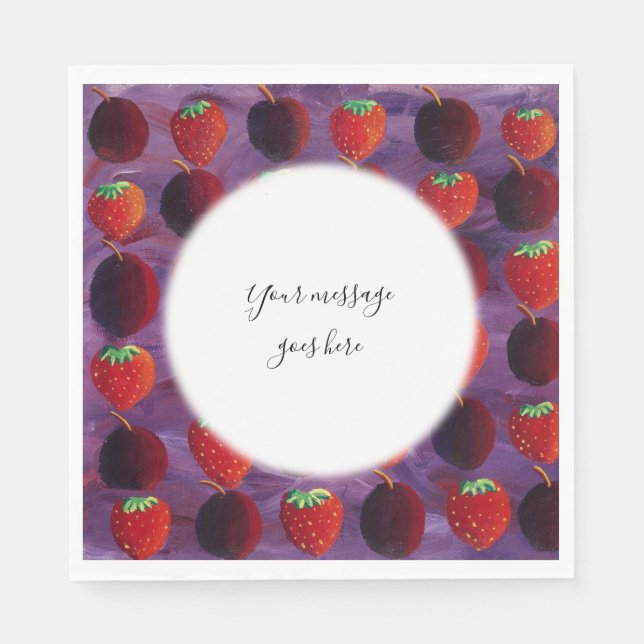 Your Message Strawberries and Plums Red Fruit Napkin (Front)