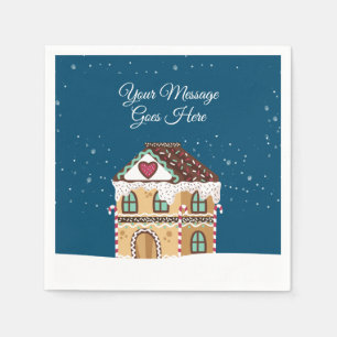 Your Message Winter Scene Gingerbread House Napkin
