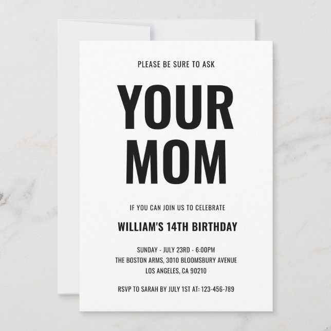 Your Mom Funny Joke Teen 14th Birthday Invitation (Front)