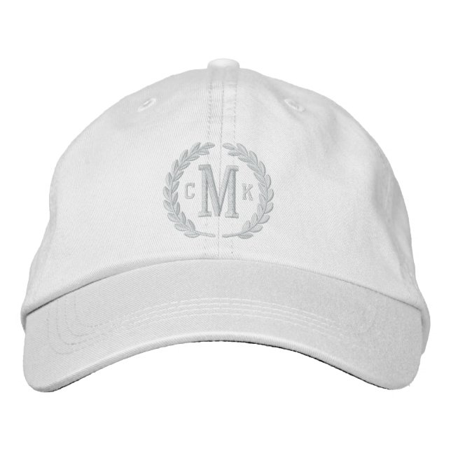 Your Monogram 3 Letters and Laurels Embroidery Embroidered Hat (Front)