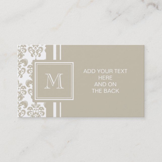 Your Monogram, Beige Damask Pattern 2 Business Card (Front)