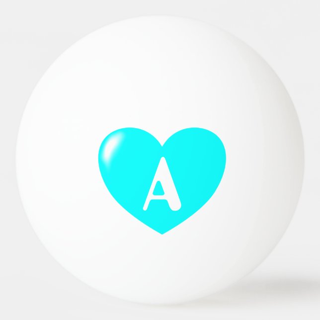 Your Monogram Big Turquoise Heart Ping Pong Ball (Front)