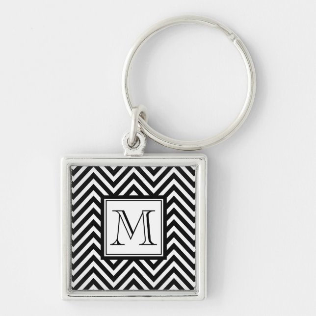 YOUR MONOGRAM, BLACK CHEVRON KEY RING (Front)