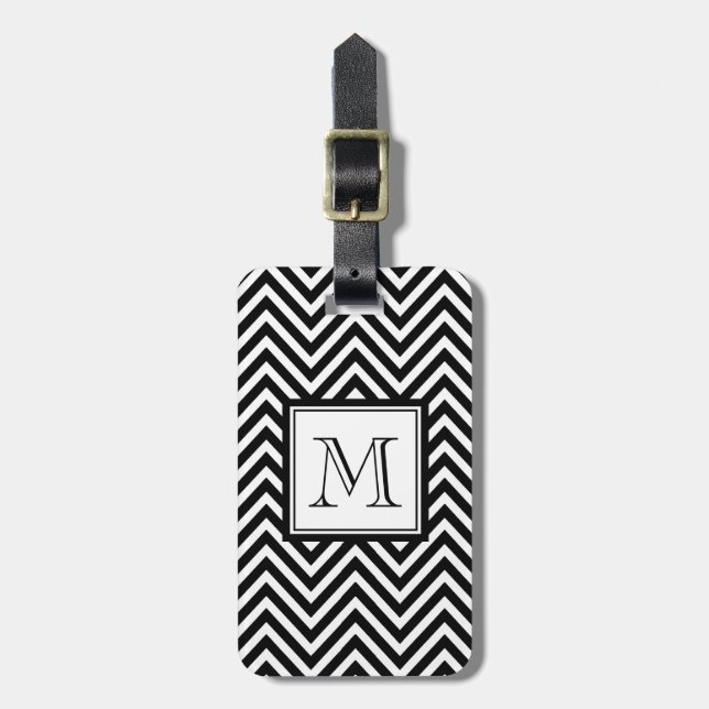 YOUR MONOGRAM, BLACK CHEVRON LUGGAGE TAG (Front Vertical)
