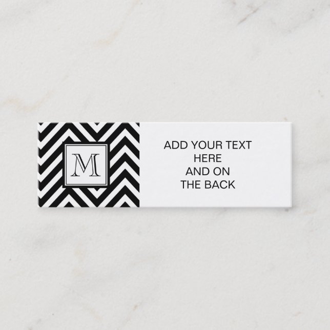 YOUR MONOGRAM, BLACK CHEVRON MINI BUSINESS CARD (Front)