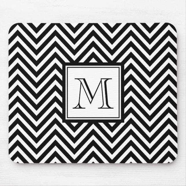 YOUR MONOGRAM, BLACK CHEVRON MOUSE PAD (Front)