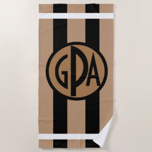 Your monogram Black & Tan Wide Cabana Stripes Beach Towel