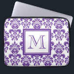 Your Monogram, Dark Purple Damask Pattern 2 Laptop Sleeve<br><div class="desc">Beautiful shade of dark purple and white vintage damask pattern is a perfect gift for her. Personalise with your monogram, or your initial, or your letter or your name. Use the template field or select “customise it” for more editing options to make your own, unique, one of a kind design....</div>