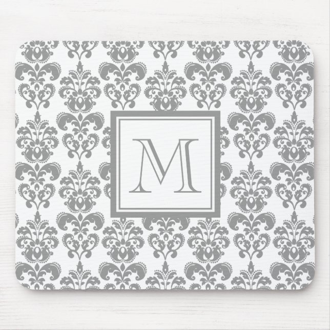 Your Monogram, Grey Damask Pattern 2 Mouse Pad (Front)