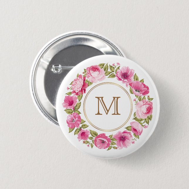 Your Monogram in a Flower Frame custom buttons (Front & Back)