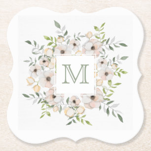 Your Monogram in a Flower Frame paper coasters
