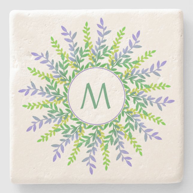 Your Monogram in a Leaf Frame stone coasters (Front)