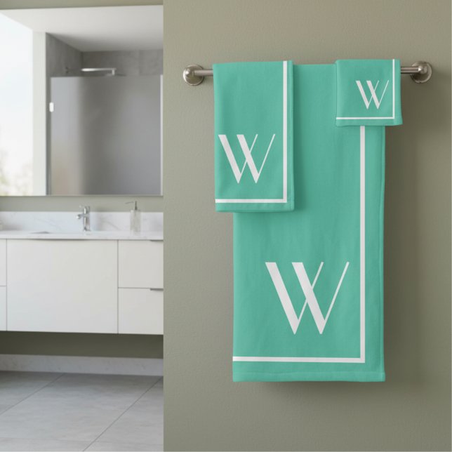 Your monogram in Biscay Green colour Bath Towel Set (Creator Uploaded)