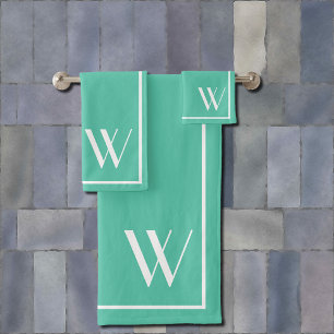 Your monogram in Biscay Green colour Bath Towel Set
