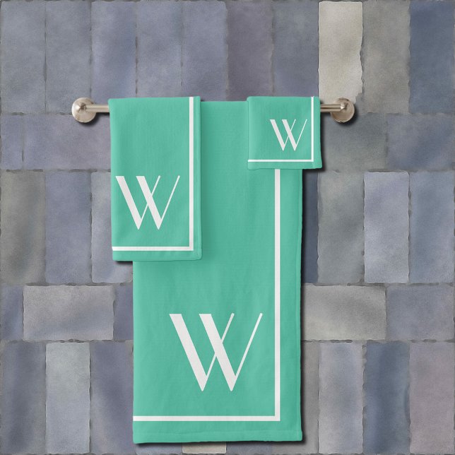 Your monogram in Biscay Green colour Bath Towel Set (Creator Uploaded)