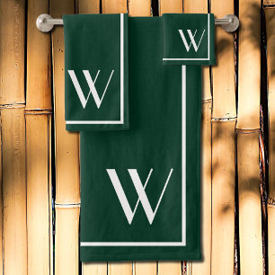 Your monogram in dark green&white bath towel set