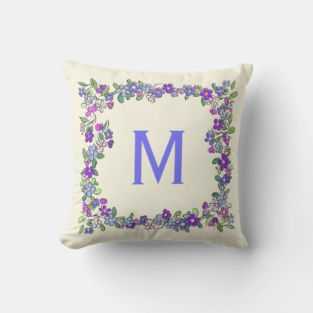 Your Monogram in Flower Frame throw pillow (Front)