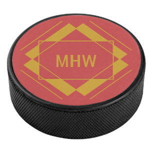 Your Monogram in Geometric Pattern hockey puck