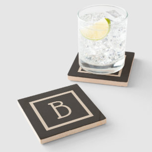 Your Monogram Initial Chic Stylish Black Modern Stone Coaster