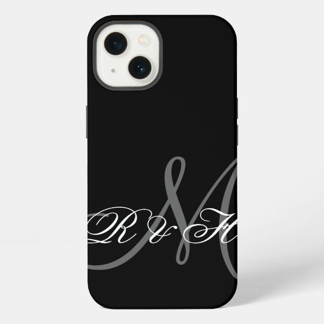 YOUR MONOGRAM INITIALS | SIMPLE BLACK GREY iPhone CASE (Back)