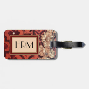 Your Monogram, Inlaid Wood & Gold Floral image Luggage Tag