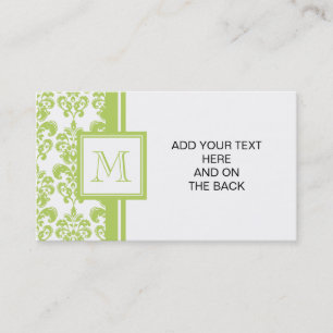 Your Monogram, Light Green Damask Pattern 2 Business Card