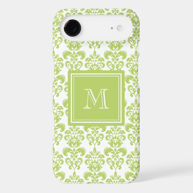 Your Monogram, Light Green Damask Pattern 2 Case-Mate iPhone Case (Back)