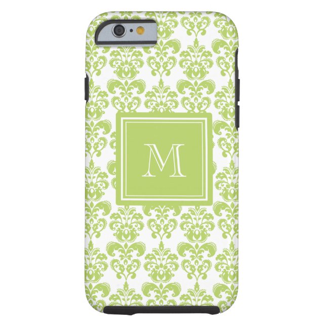 Your Monogram, Light Green Damask Pattern 2 Case-Mate iPhone Case (Back)