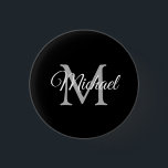 Your Monogram Name Black Template Round Small 3 Cm Round Badge<br><div class="desc">Customer Monogram Name Black And White Template Elegant Trendy Small Round Button.</div>