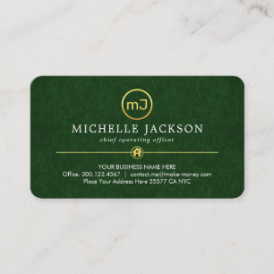 Your Monogram On Luxurious Green Grunge Business Card