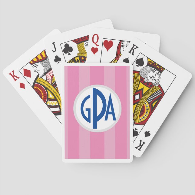 Your monogram on Raspberry “Beach Chair Stripes” Playing Cards (Back)