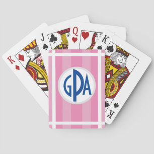 Your monogram on Raspberry “Beach Chair Stripes” Playing Cards