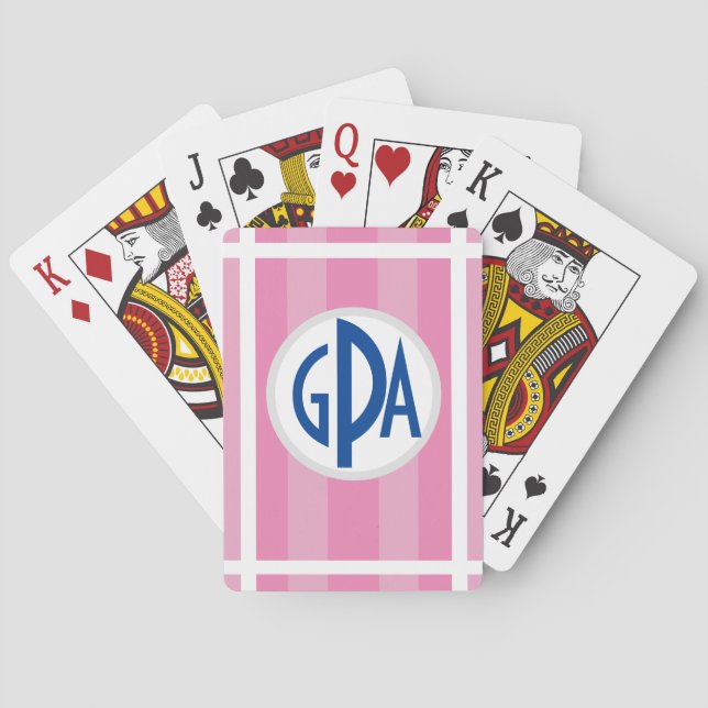 Your monogram on Raspberry “Beach Chair Stripes” Playing Cards (Back)