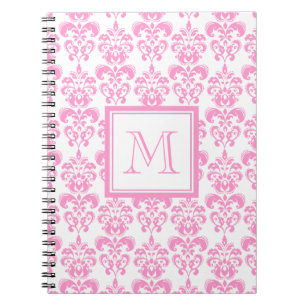 Your Monogram, Pink Damask Pattern 2 Spiral Notebook