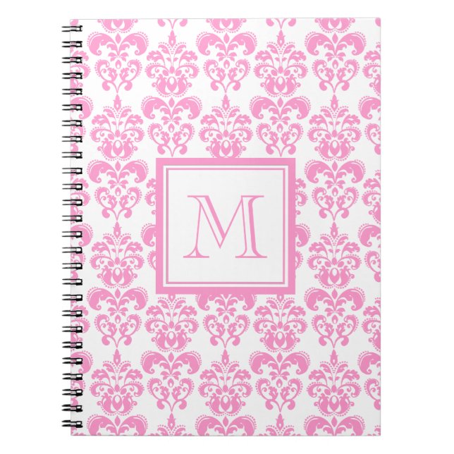 Your Monogram, Pink Damask Pattern 2 Spiral Notebook (Front)