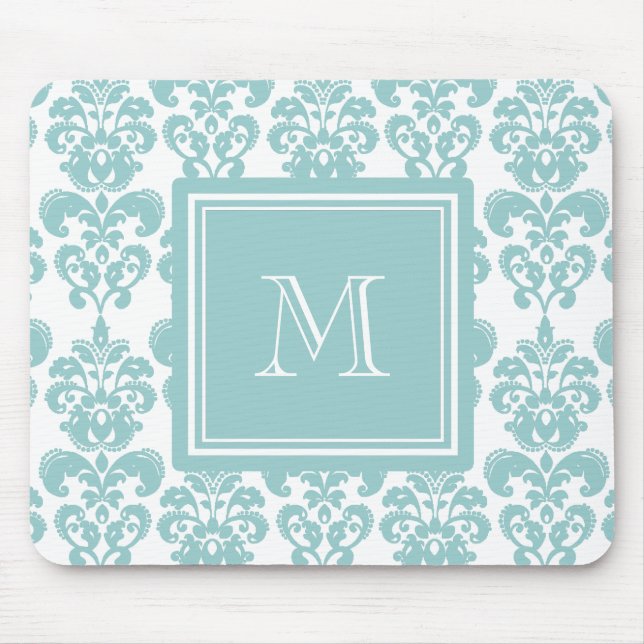 Your Monogram, Teal Damask Pattern 2 Mouse Pad (Front)