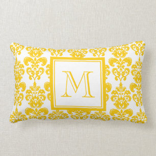 Your Monogram, Yellow Damask Pattern 2 Lumbar Cushion