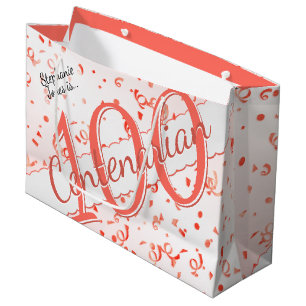 Your Name - 100 Years Centenarian Coral/White  Large Gift Bag