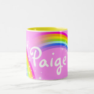 Your name (5 letter) girls rainbow light pink mug