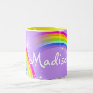 "Your name" (7 letters) girls rainbow violet mug