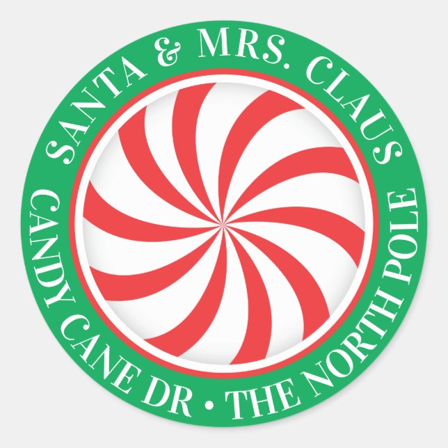 Your Name & Address | Candy Cane Sparkle Classic Round Sticker (Front)