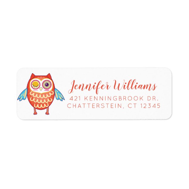 Your Name Address | Cute Neon Boho Owl (Front)