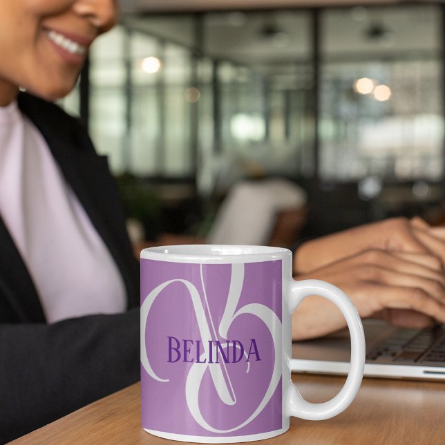 Your Name and Initial Lavender Purple Grey Coffee Mug (Creator Uploaded)