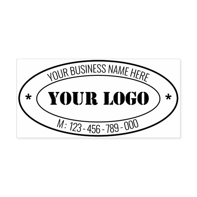 Your Name and Logo Business Oval Self-inking Stamp (Design)