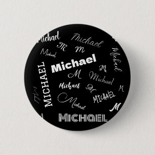 Your name and monogram custom pattern black 6 cm round badge
