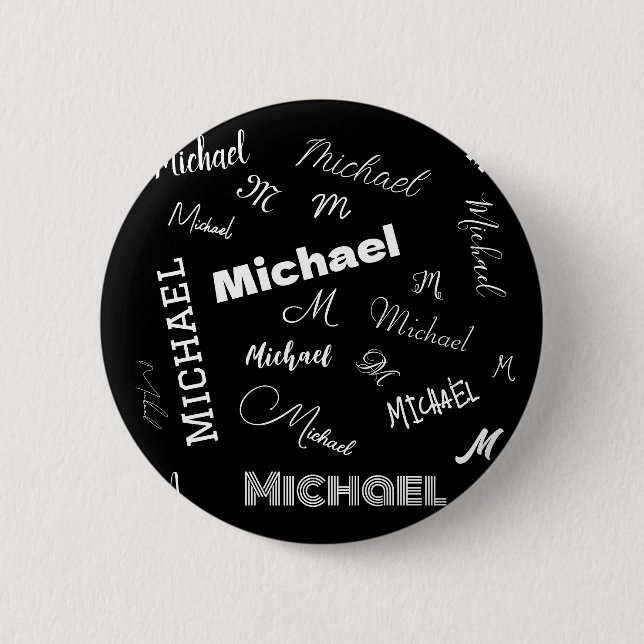 Your name and monogram custom pattern black 6 cm round badge (Front)