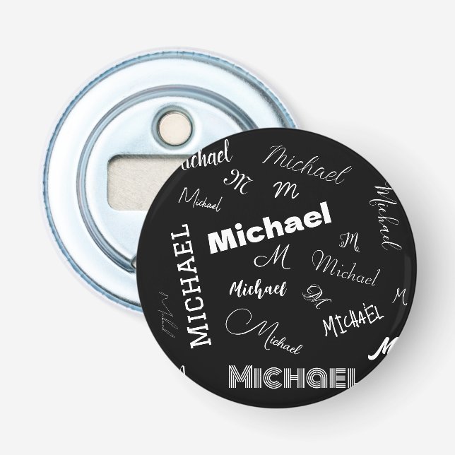 Your name and monogram custom pattern black bottle opener (Front)