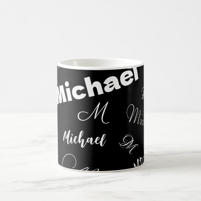 Your name and monogram custom pattern black coffee mug (Center)