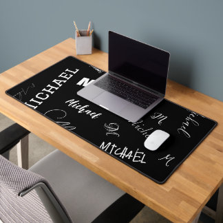 Your name and monogram custom pattern black desk mat